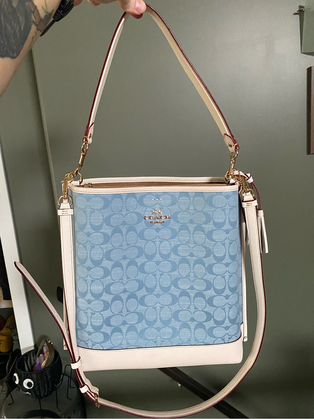 Coach Lg Town Bucket bag in signature monogram light denim print